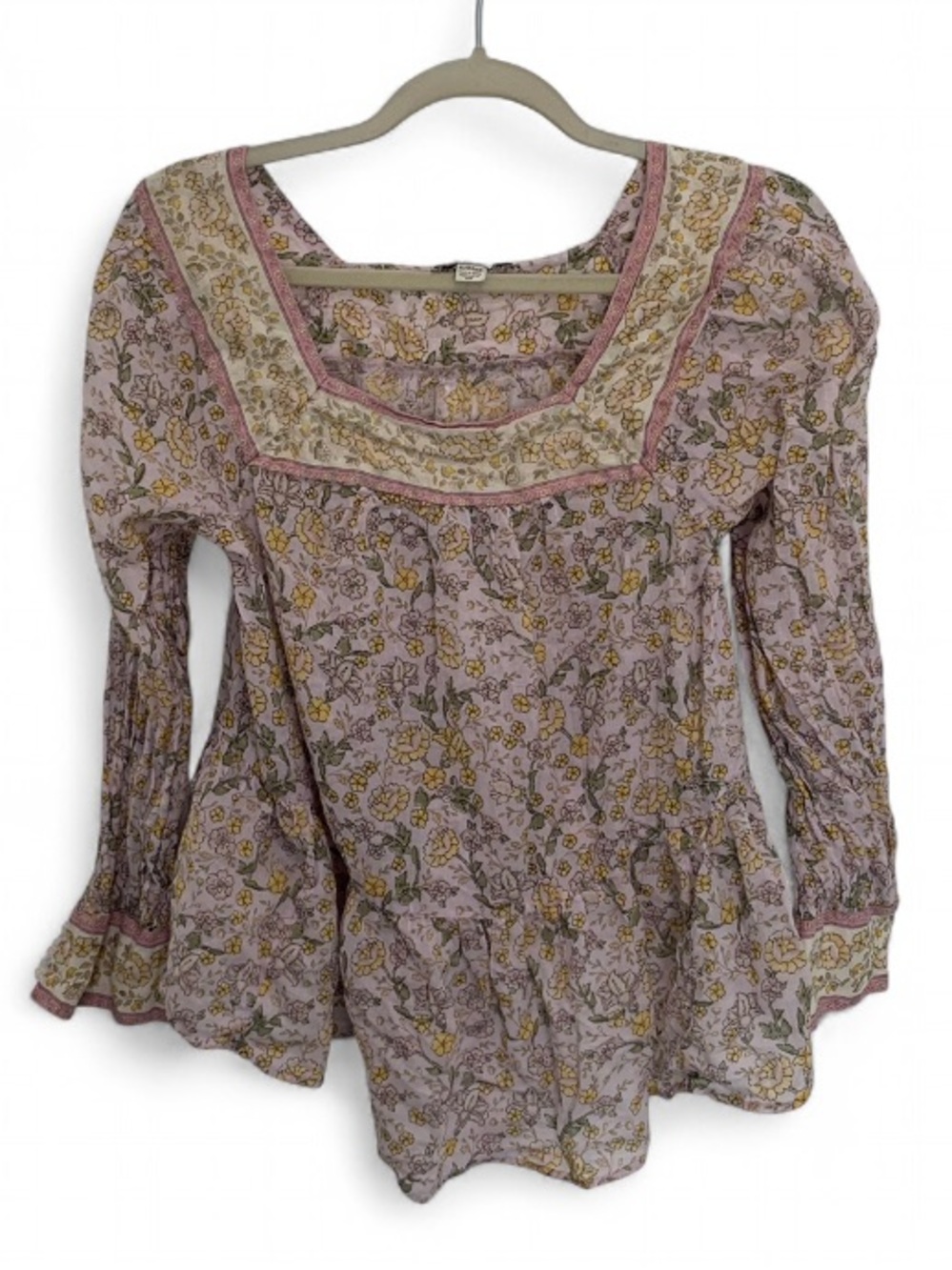 American Eagle Outfitters Pink Floral Long Sleeve Boho Tunic Top